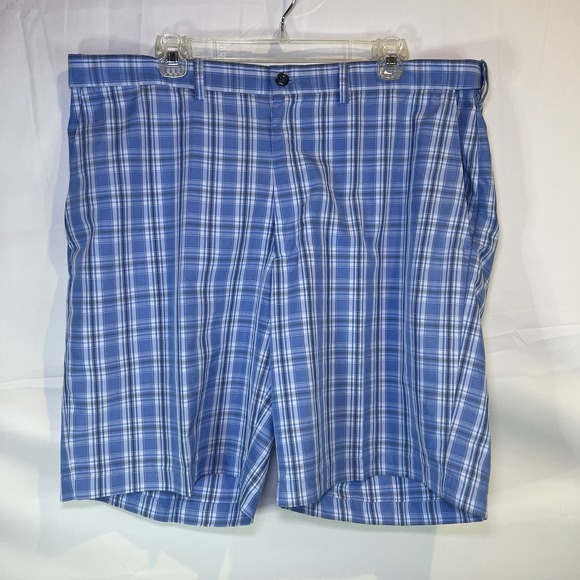 Haggar Lightweight Blue‎ Plaid Golf Shorts Mens Size 38 Adjustable Waistband - Picture 1 of 5